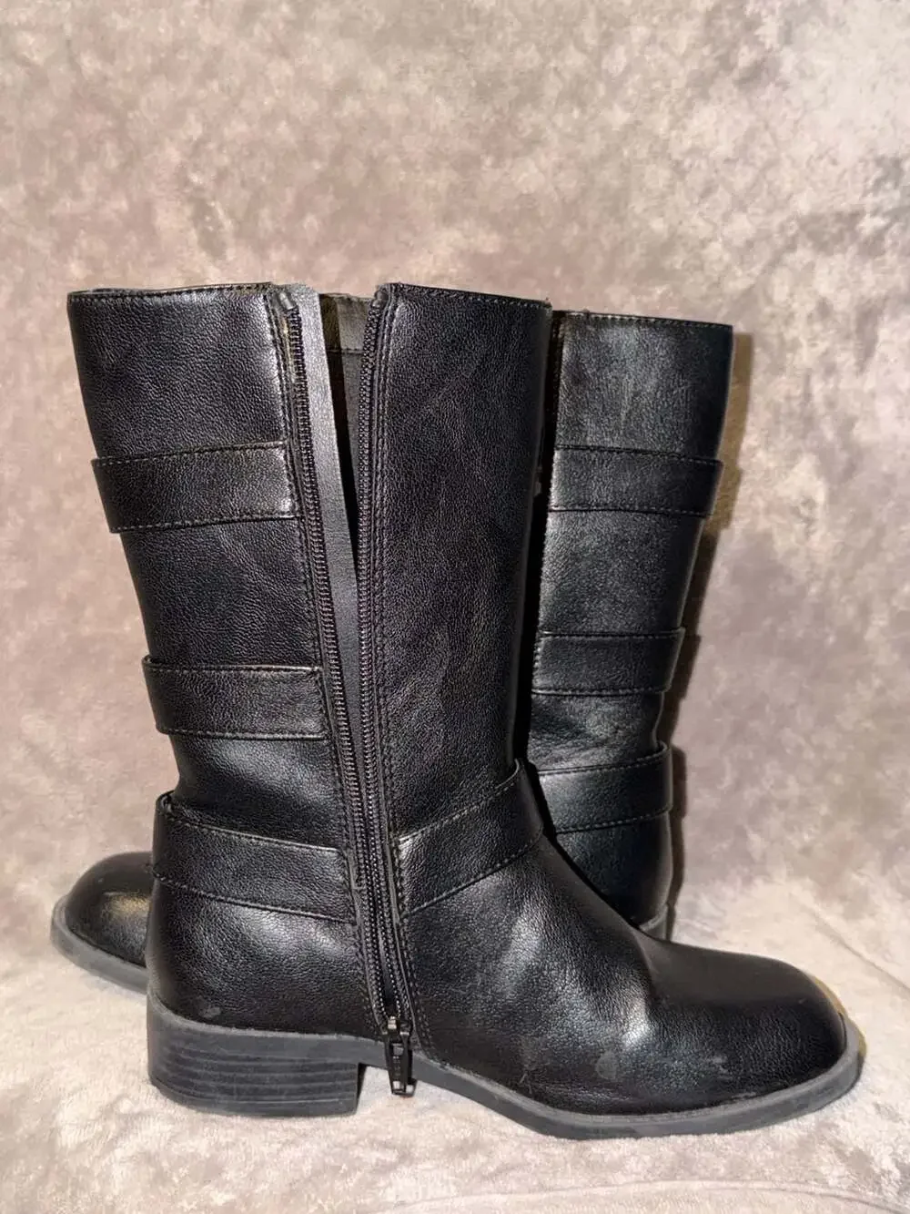 Art Class Black Mid-Calf Boots With Triple Buckle Details Side Zipper Girls